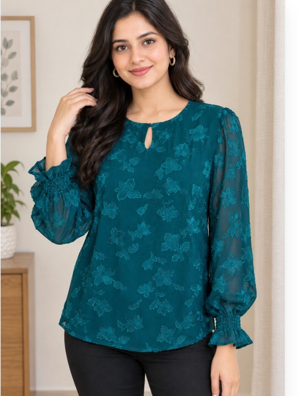 Brand New Still In The Bag Mittoshop Teal Floral Long-Sleeve Blouse